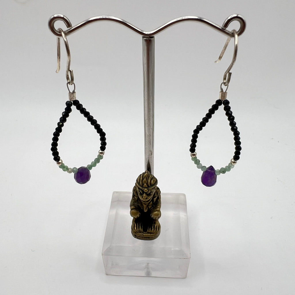 Pendientes Gotas de Amatista, Esmeralda y Espinela Negra
