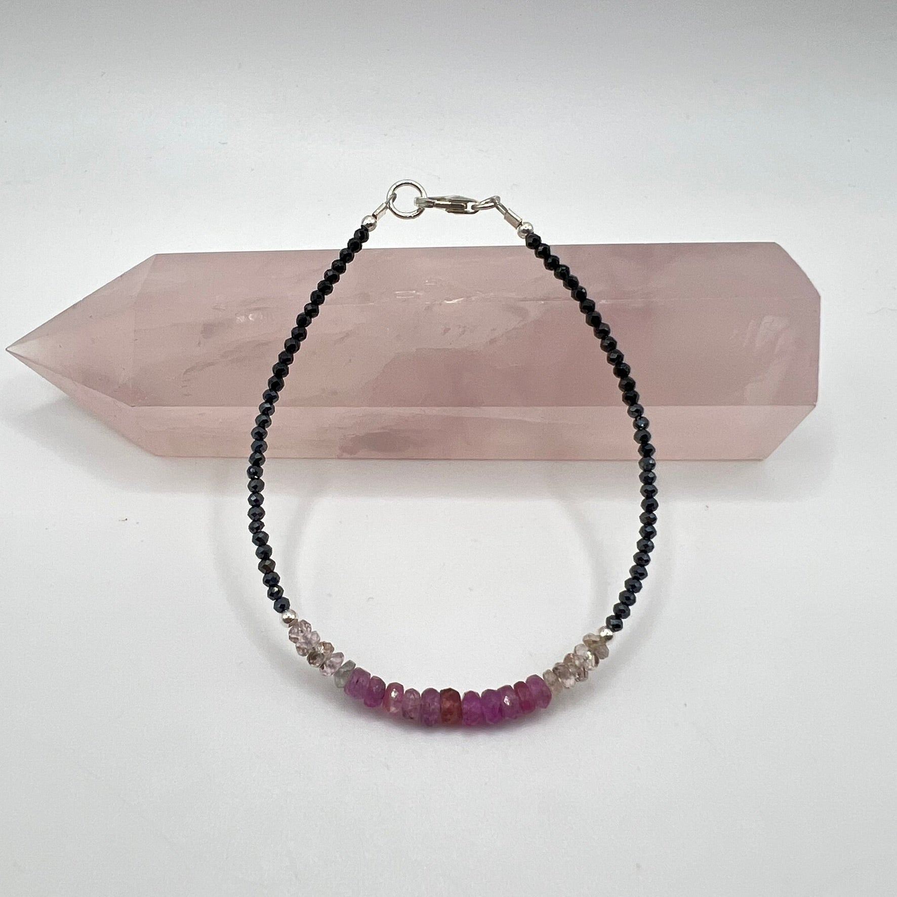 Pulsera Zafiro Rosa y Espinela Negra