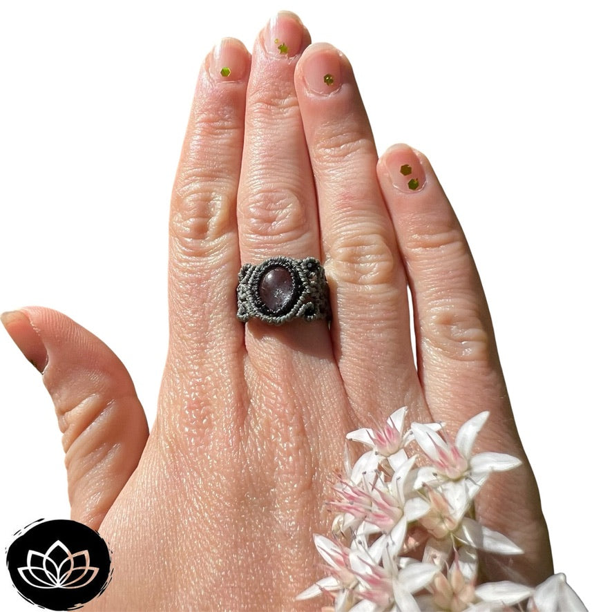 Anillo Cuarzo Lodolita Micro-Macramé