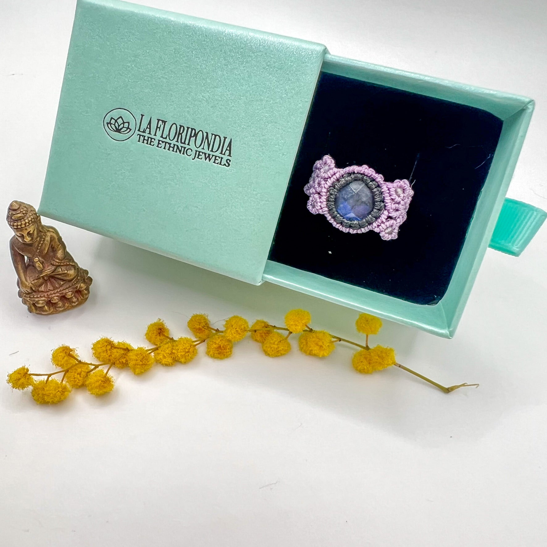 Anillo Labradorita Micro-Macramé