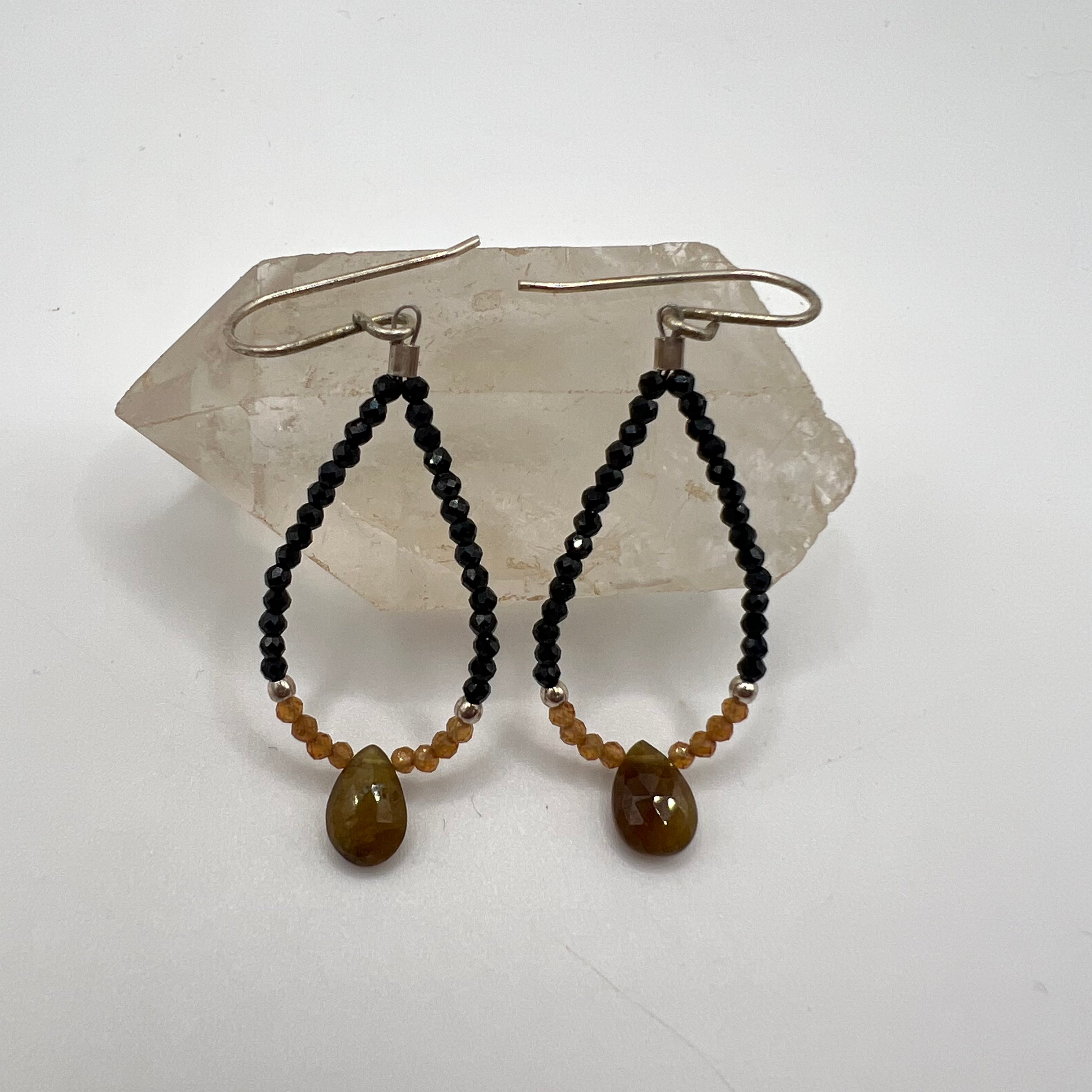 Pendientes Turmalina Amarilla, Granate Naranja y Espinela