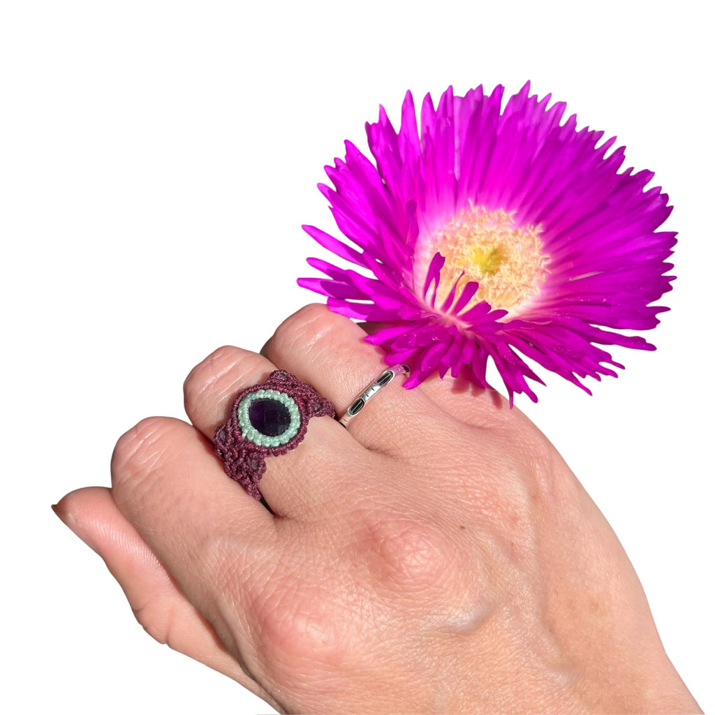 Anillo Amatista Micro-Macramé