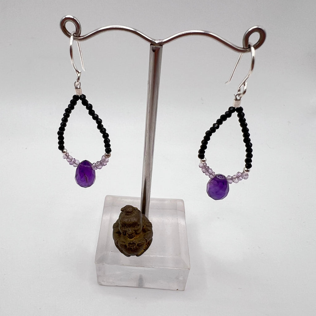 Pendientes Gota Amatista y Espinela negra
