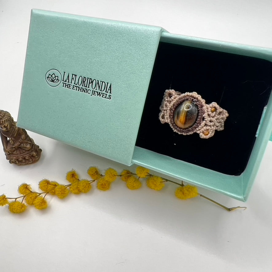 Anillo Ojo de Tigre Micro-Macramé
