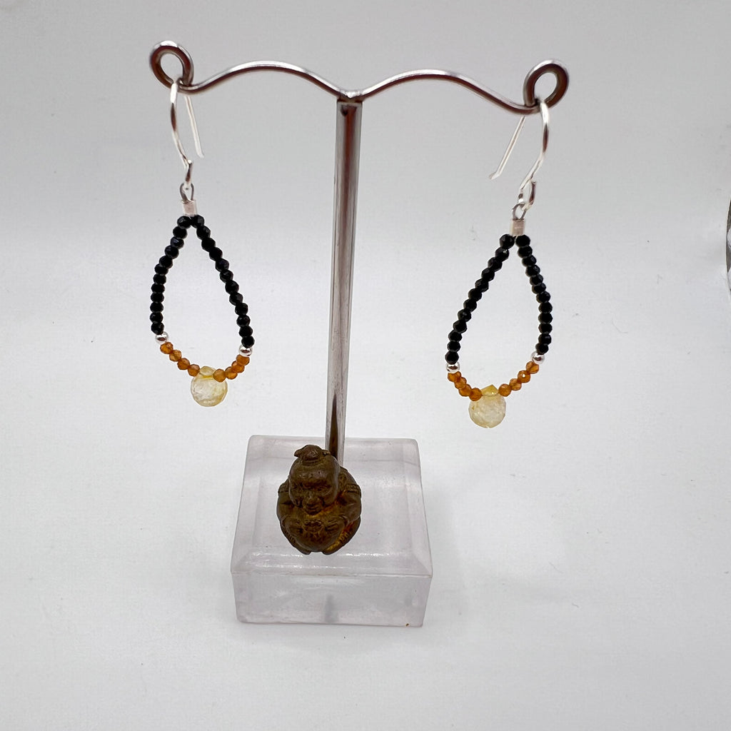Pendientes Gota Citrino, Granate Y Espinela negra