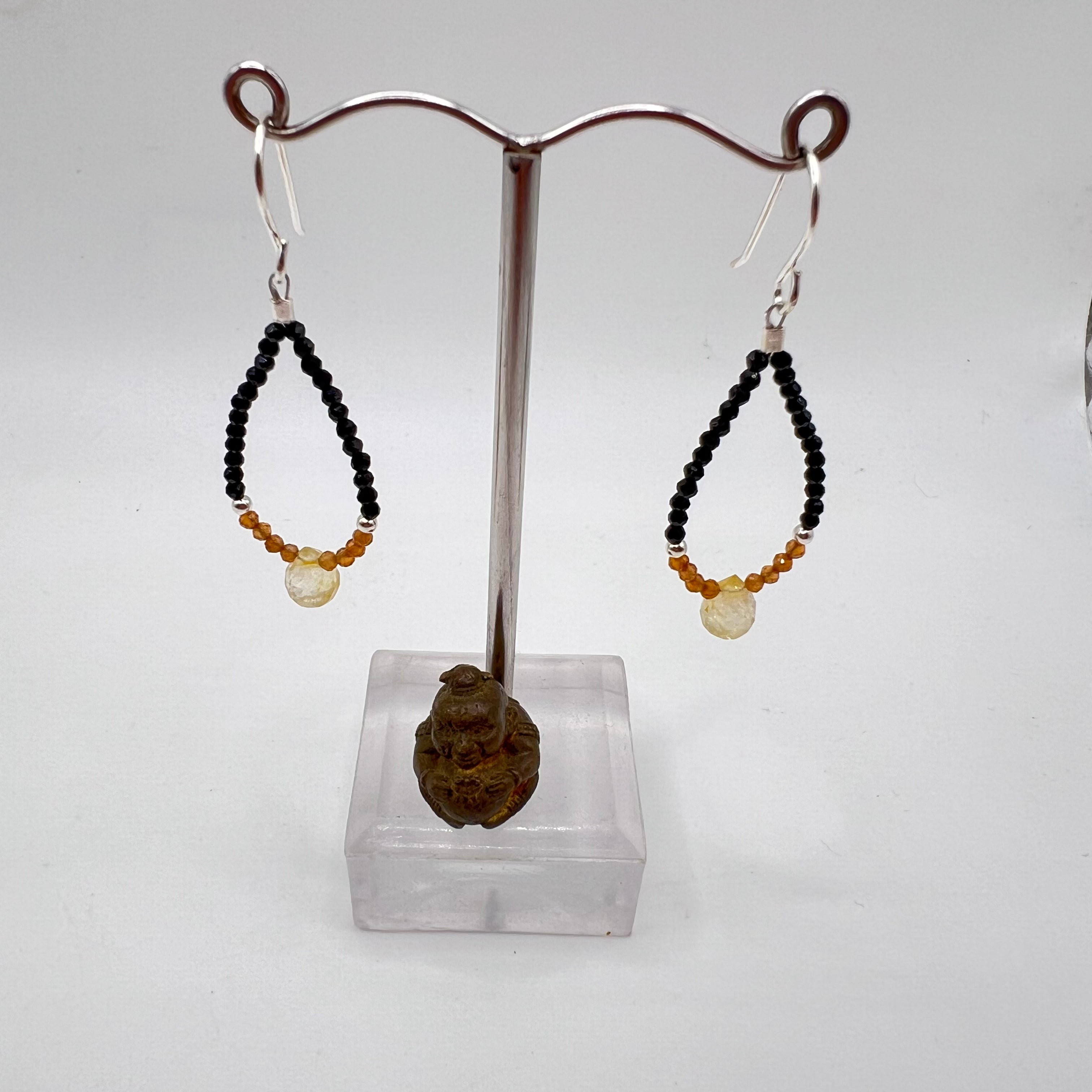 Pendientes Gota Citrino, Granate Y Espinela negra