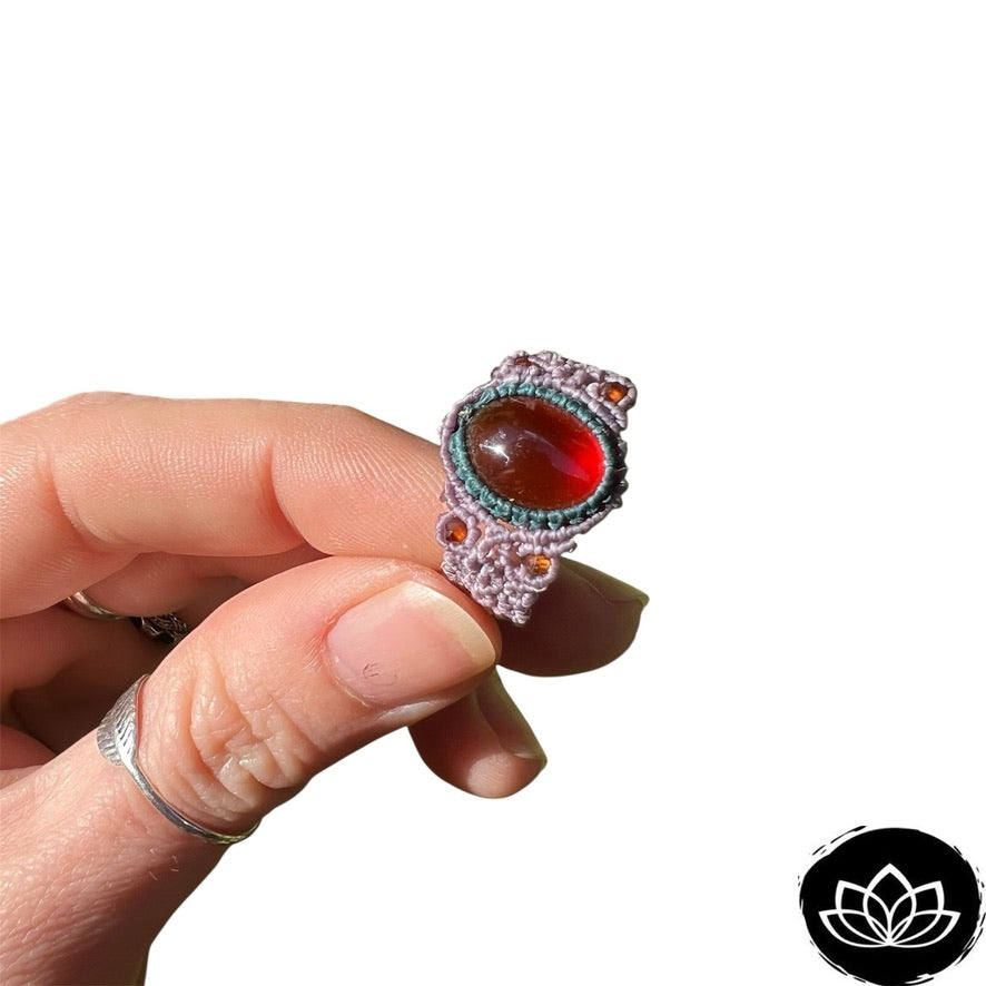 Anillo Hessonita Micro-Macramé