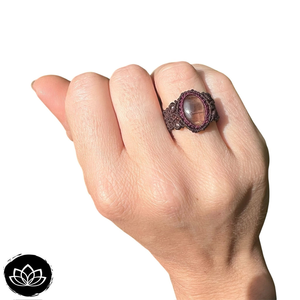 Anillo Turmalina Rosa Micro-Macramé