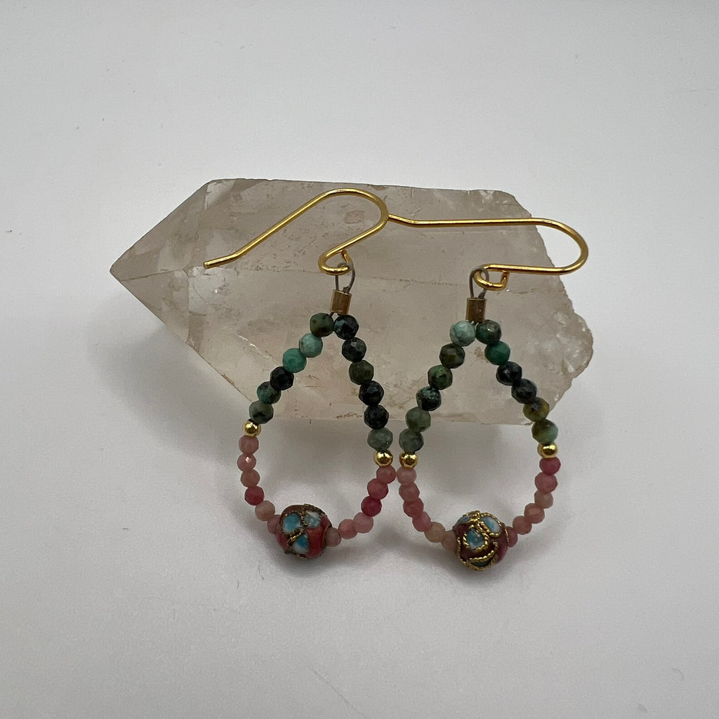 Pendientes Turquesa Africana y Ópalo Rosa