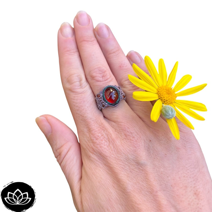 Anillo Hessonita Micro-Macramé