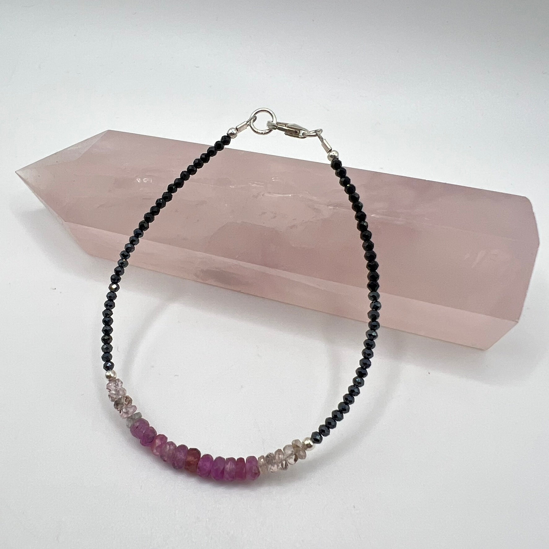 Pulsera Zafiro Rosa y Espinela Negra