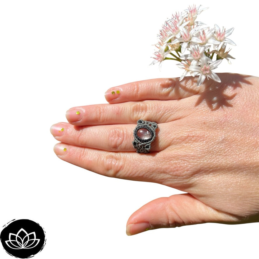 Anillo Cuarzo Lodolita Micro-Macramé