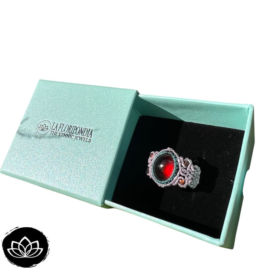 Anillo Hessonita Micro-Macramé