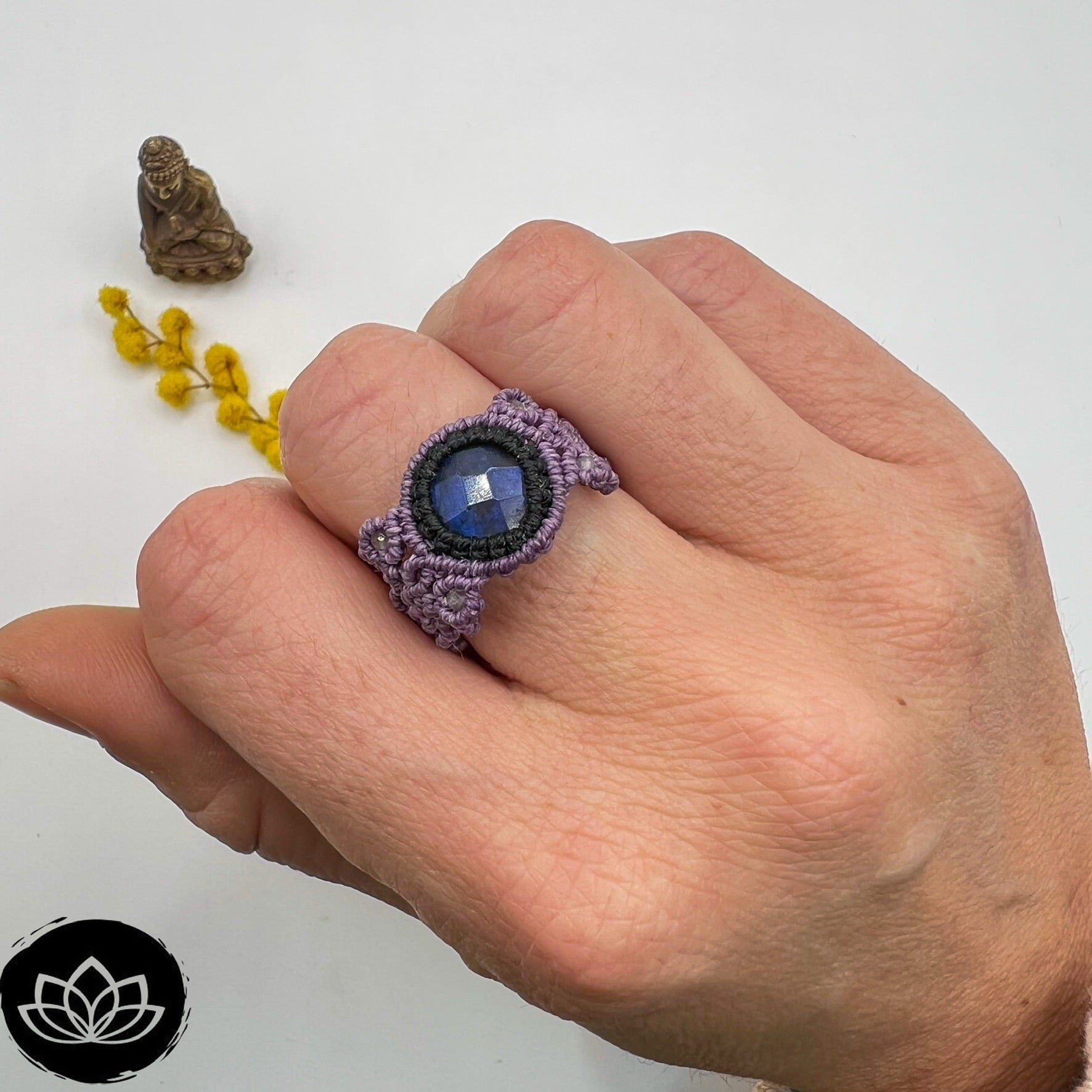 Anillo Labradorita Micro-Macramé