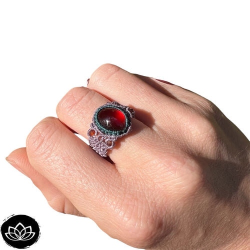 Anillo Hessonita Micro-Macramé
