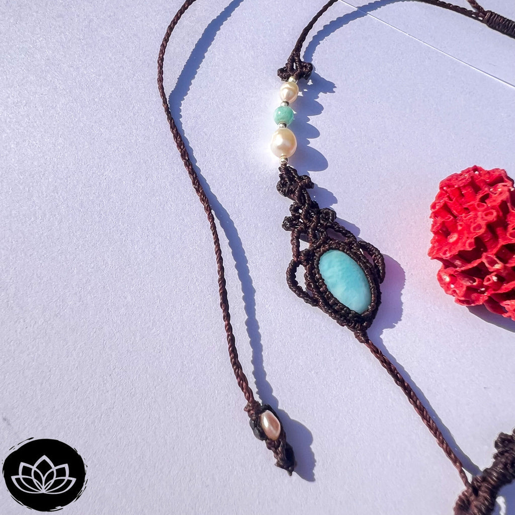 Collar Burma Larimar · Perlas & Plata de Ley