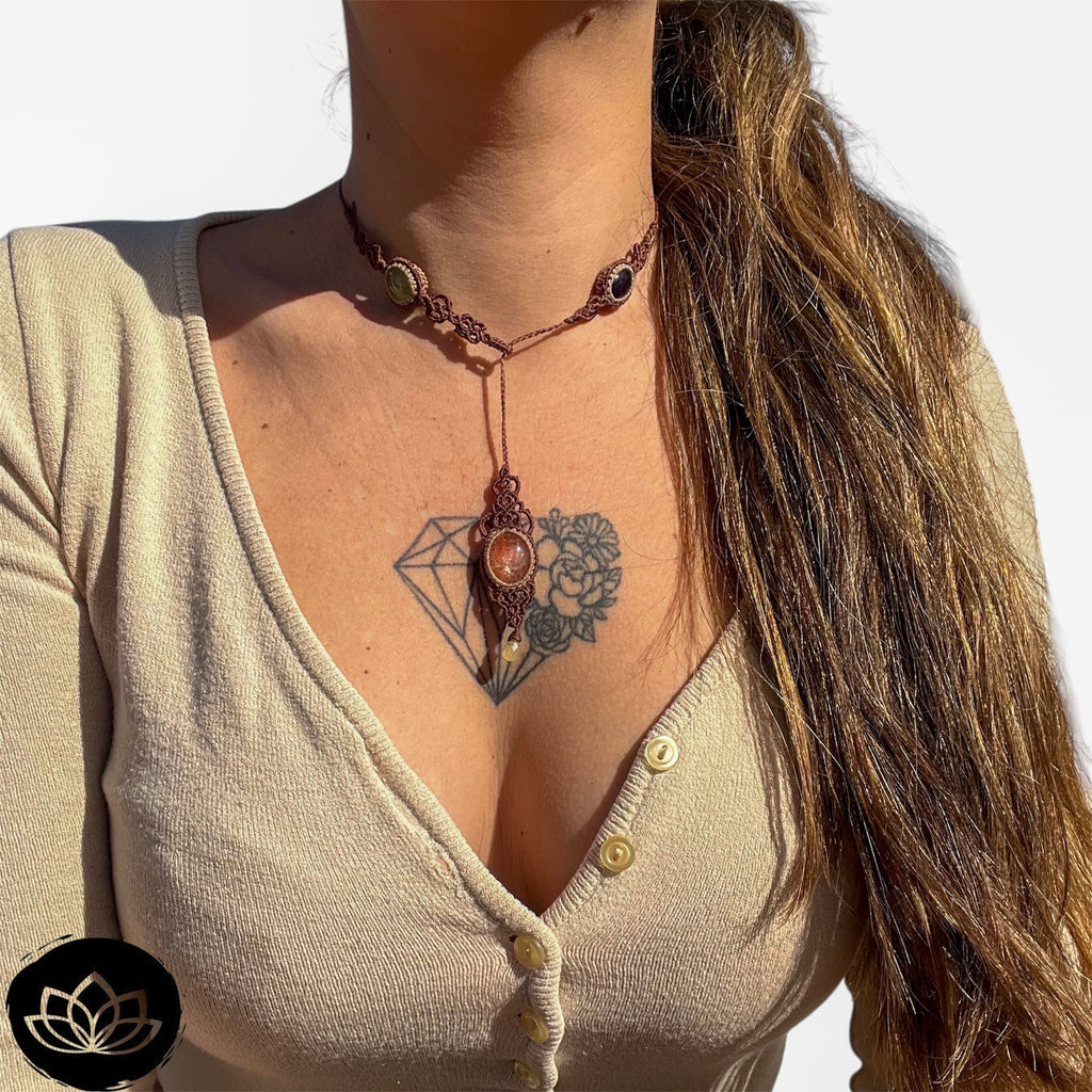 Collar Burma Piedra Sol, Amatista, Prehnita & Citrino