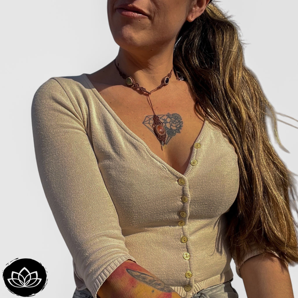 Collar Burma Piedra Sol, Amatista, Prehnita & Citrino