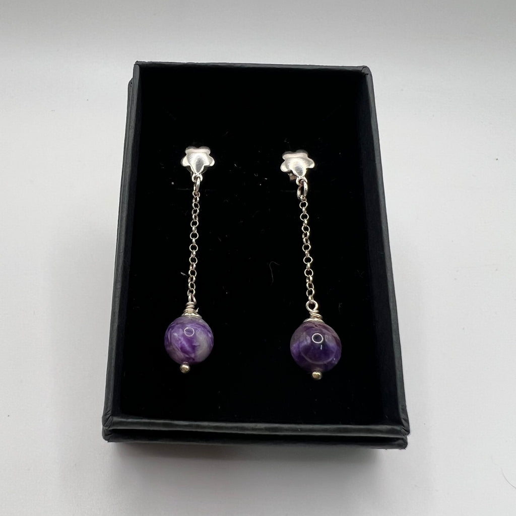 Pendientes Charoita plata de ley925