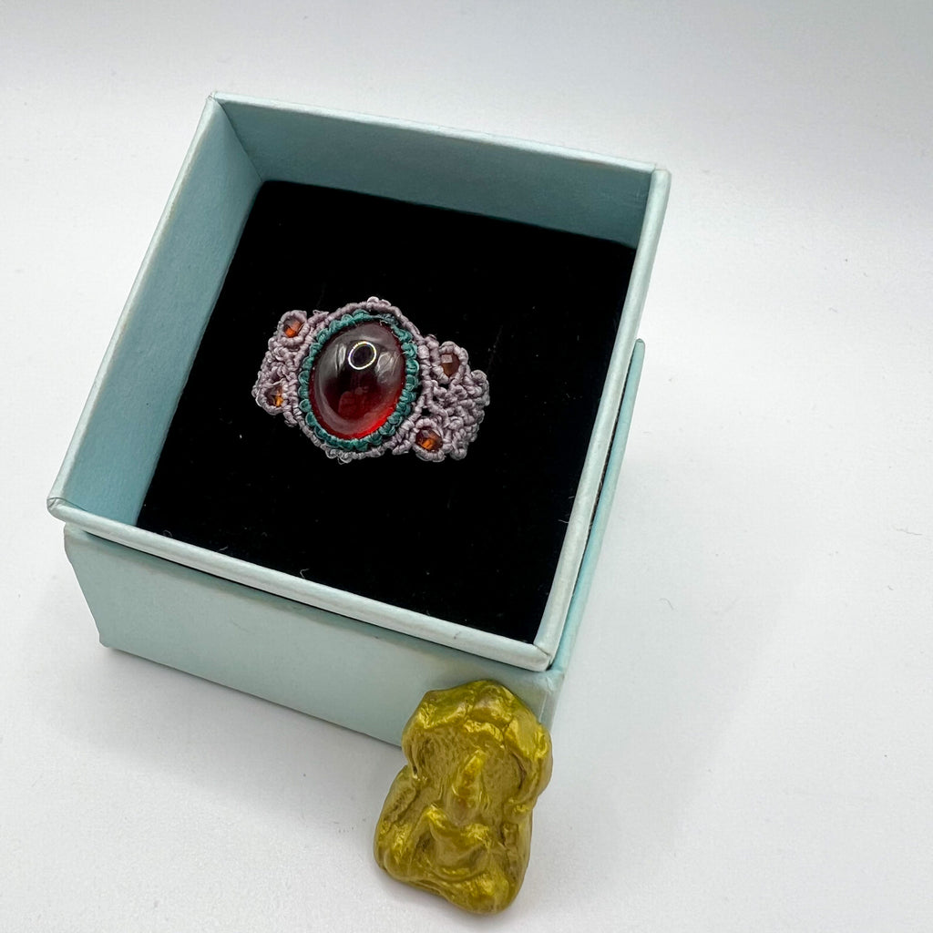 Anillo Hessonita Micro-Macramé