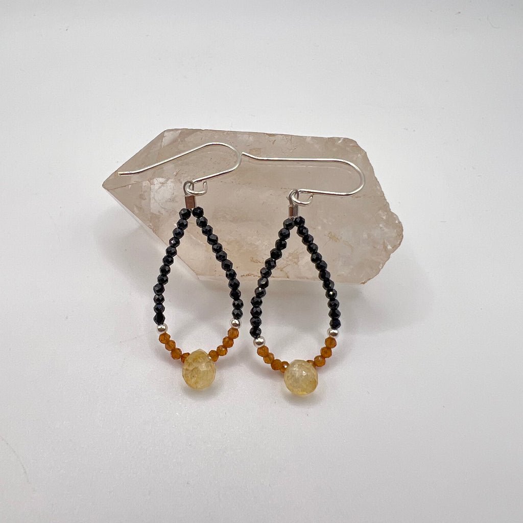 Pendientes Gota Citrino, Granate Y Espinela negra
