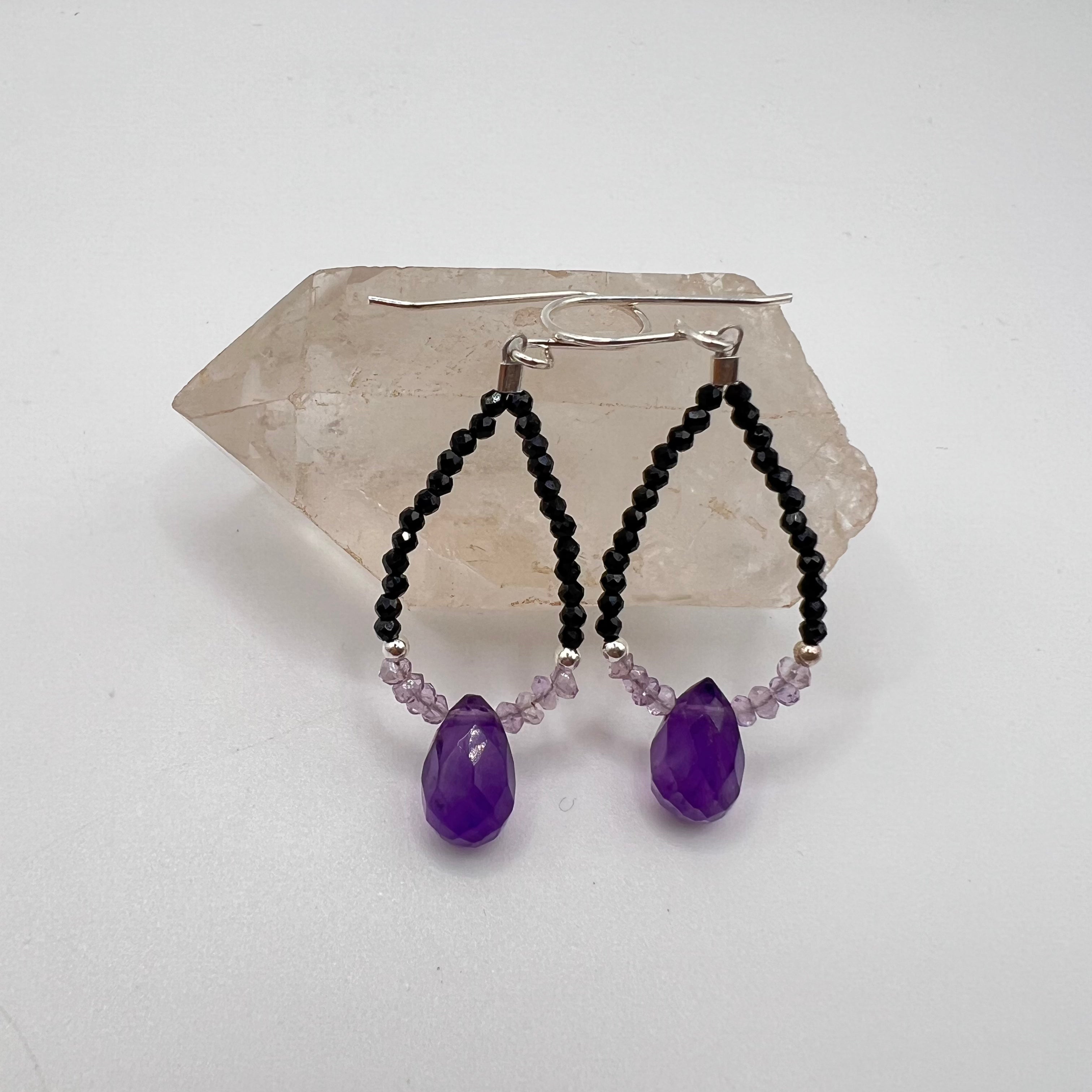 Pendientes Gota Amatista y Espinela negra