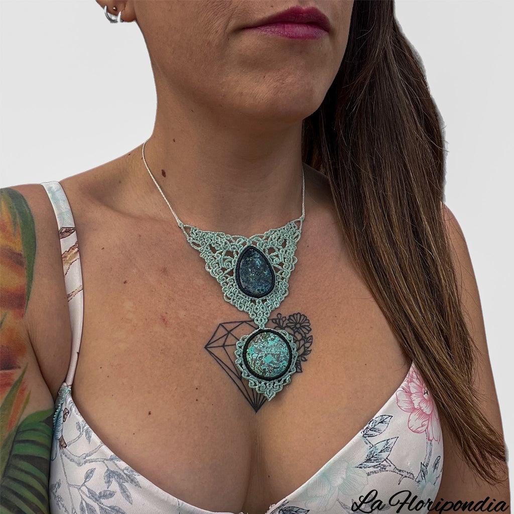 Necklace Azurita Micro Macramé