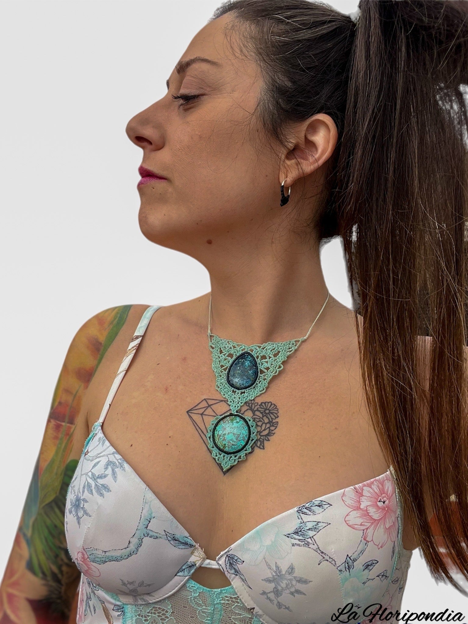 Necklace Azurita Micro Macramé